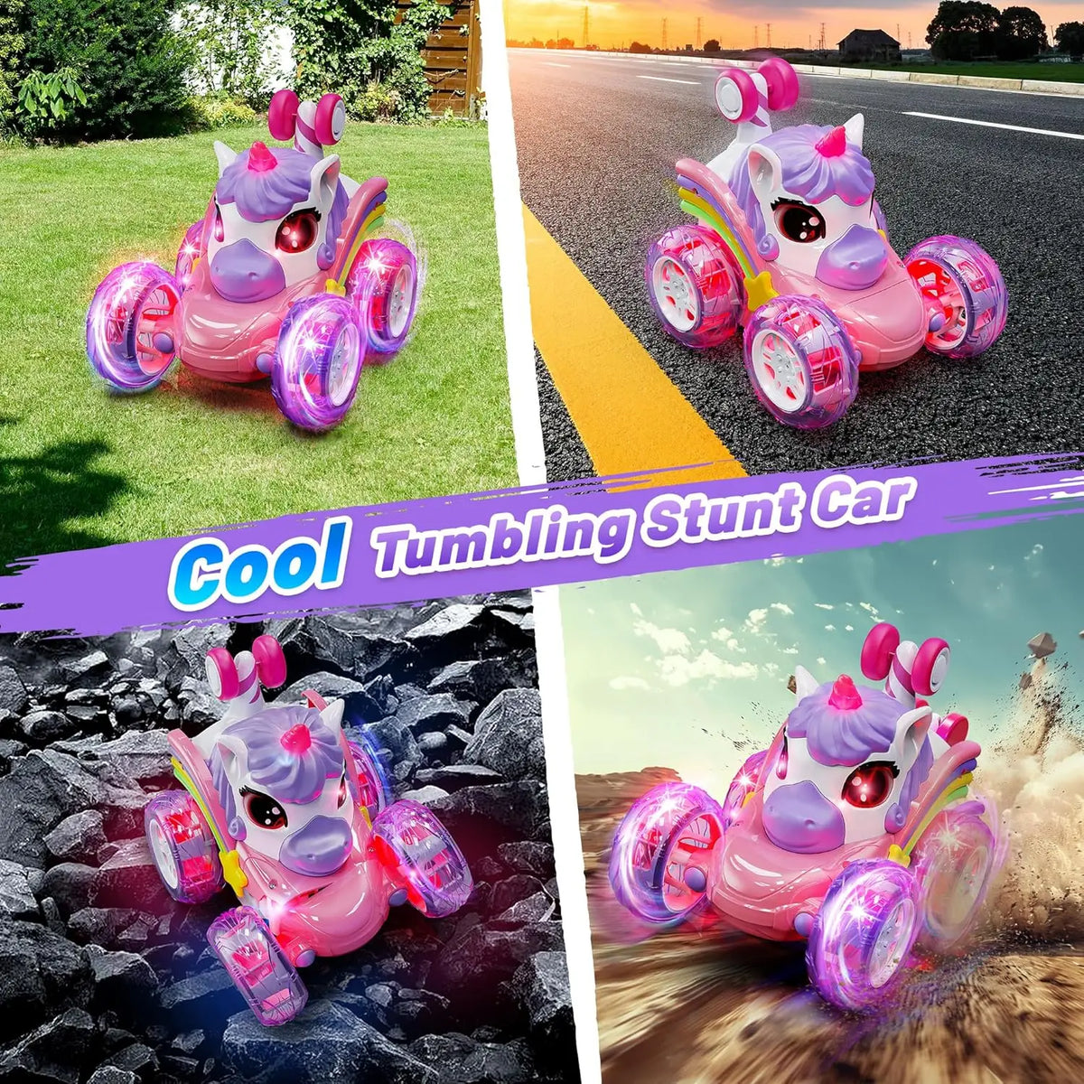 2.4G Lighting unicorn Remote Control Stunt Dump Truck Chase Light Twist
