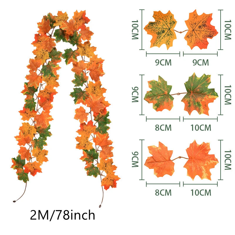 200CM Autumn Artificial Maple Leaf Wreath Fake Leaf Plant Vine Home