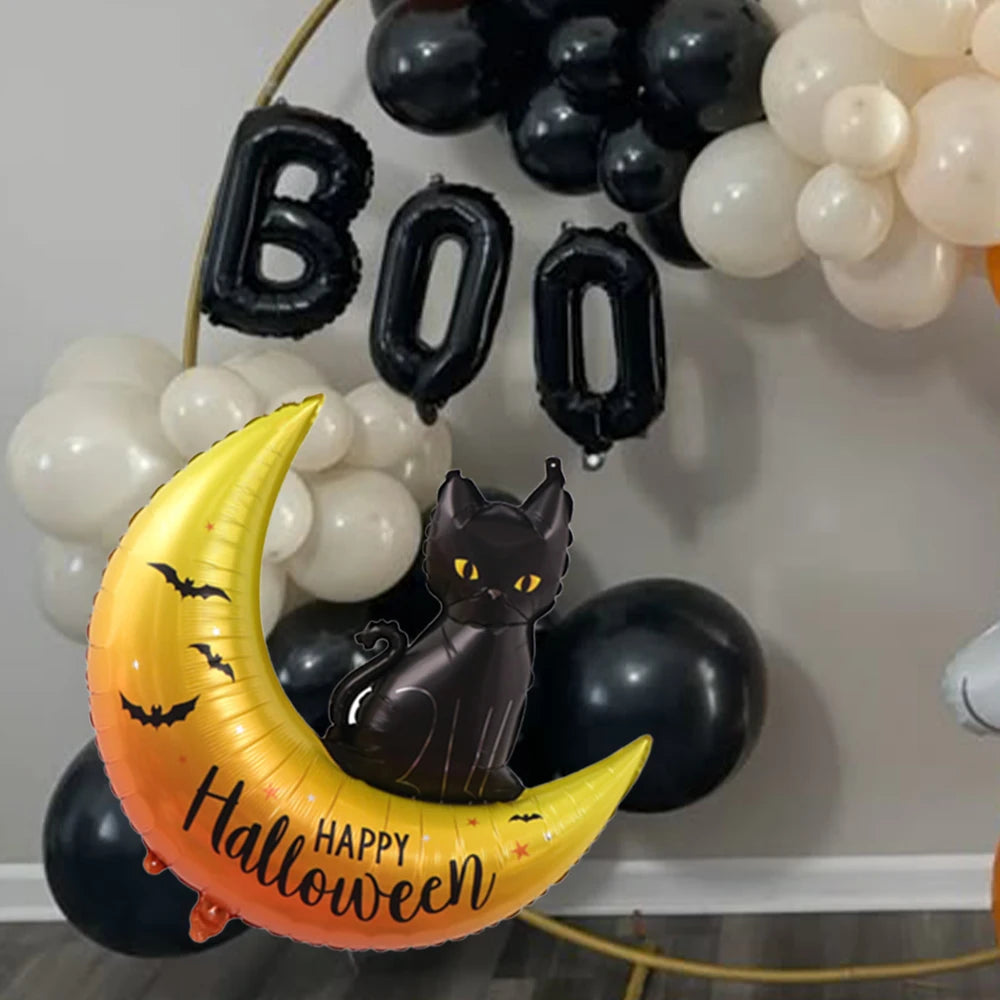 2pcs Black Cat Moon Balloons Happy Halloween Party Decoration