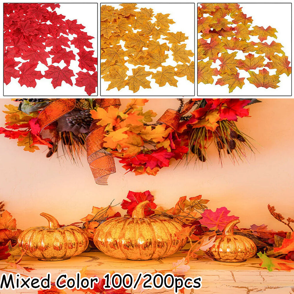 100 200Pcs Artificial Silk Maple Leaf Autumn Fake Leaves Garland Thanksgiving