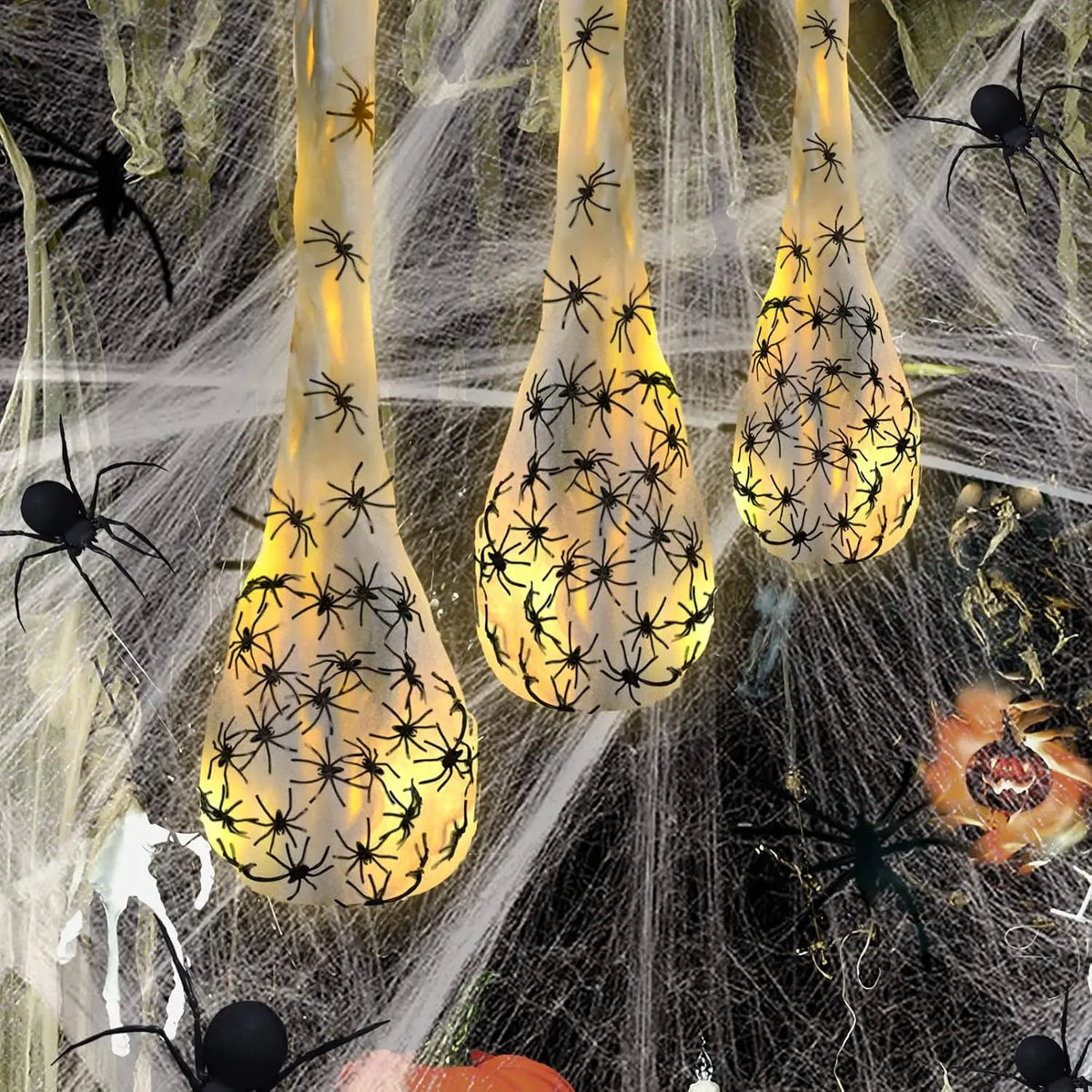 Halloween Glowing Spider Egg Hanging Light Web Prop