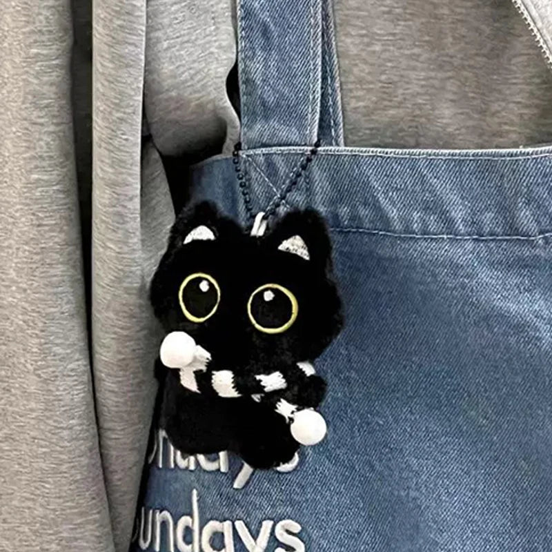 Cute Black Cat Plush Doll Backpack Keychain Pendant