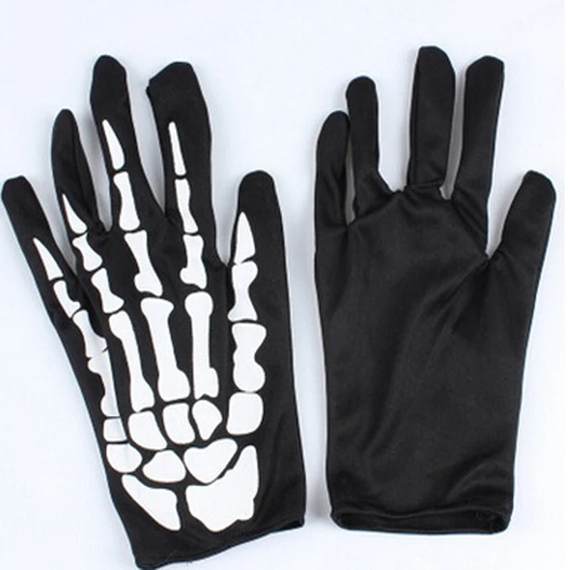 Halloween Gloves Black White Makeup Props Skull Ghost Claw