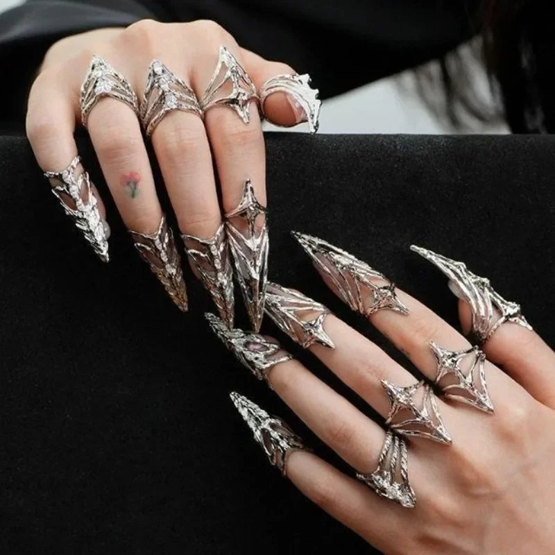 New Punk Metal Nail Set Skeleton Ring Spicy Girl Trend Geometric Setting