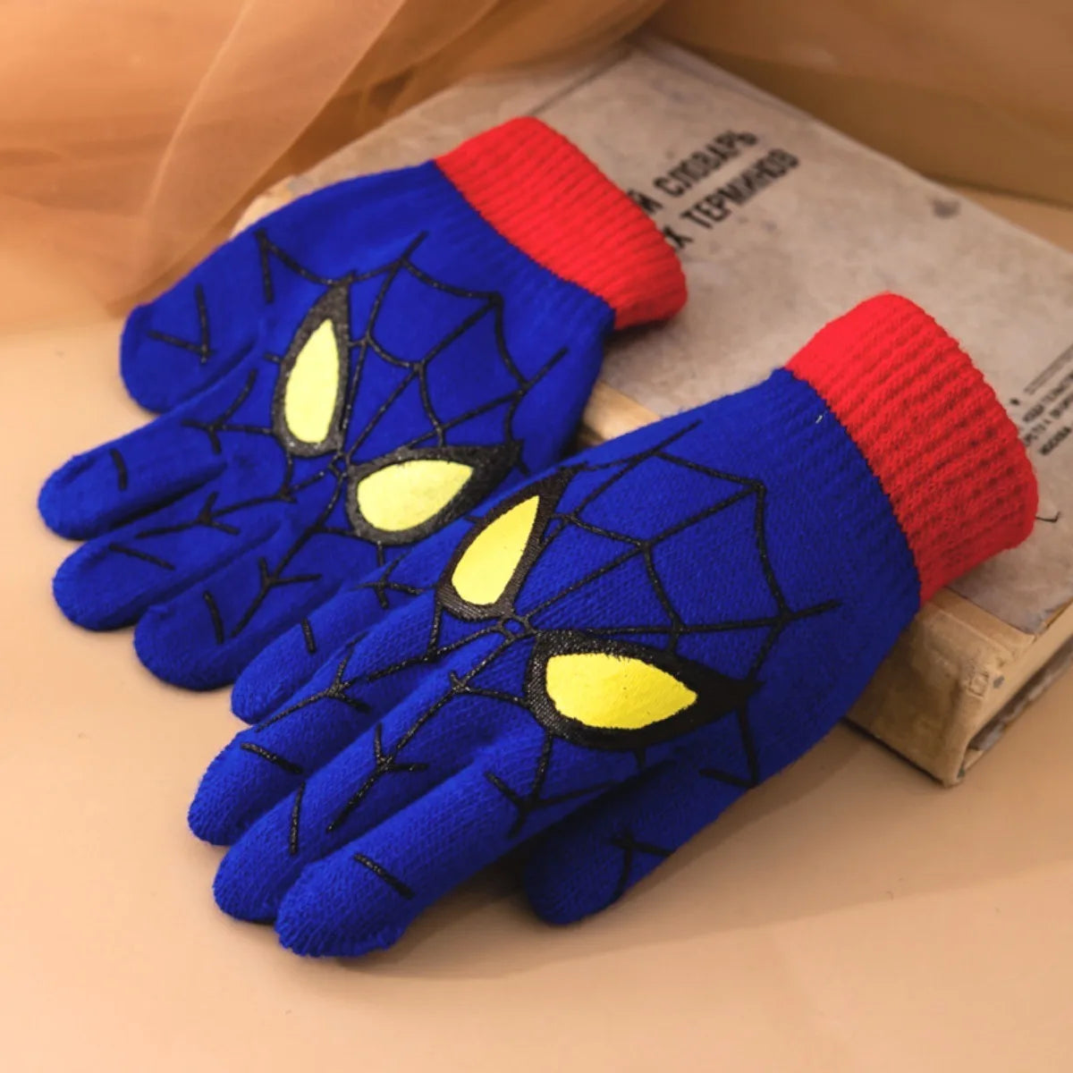 Spider Pattern Winter Warm Knitted Gloves Soft Stretch Full Finger Gloves