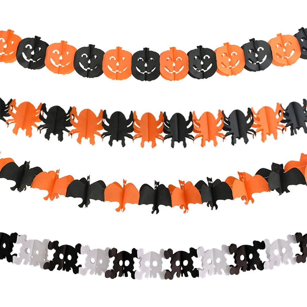 Halloween Paper Banner Garland Pumpkin Spider Ghost Banner Halloween Party