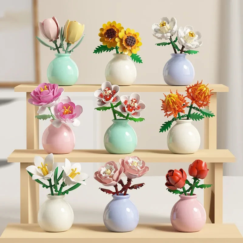 Flower Pot Plant Building Blocks Home Decoration
