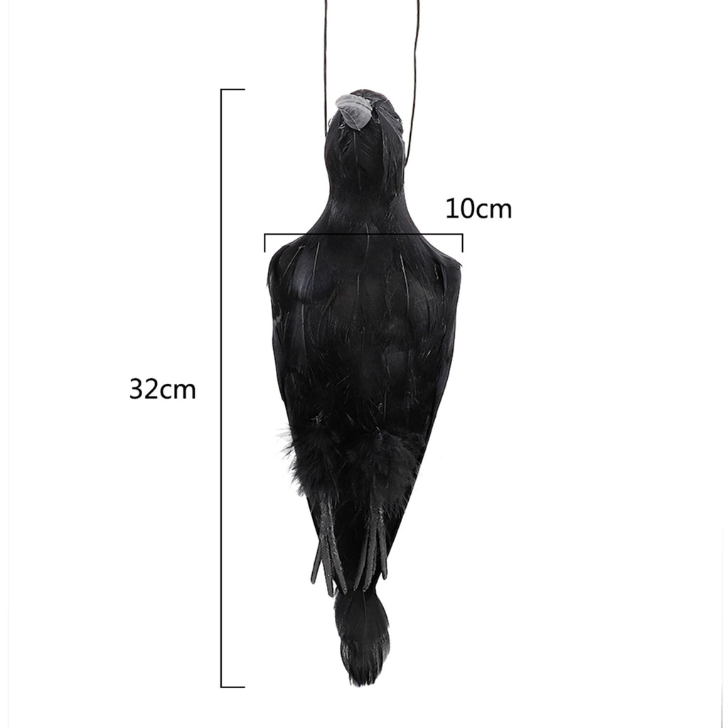Stimulated Realistic Hanging Crow Black Feathered Bird Halloween Bar Ornaments Scary Prop Outdoor Garden Yard Crow Prop Decor