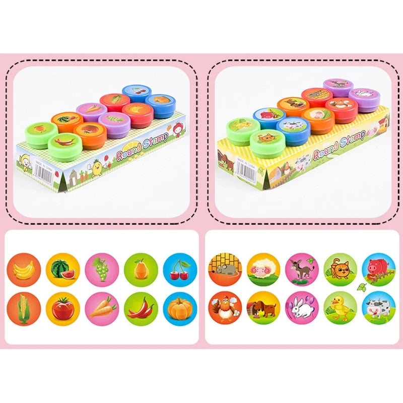 10pcs Assorted Stamps Self-ink Stamps Toy Stamps Smiley Face Seal Scrapbook