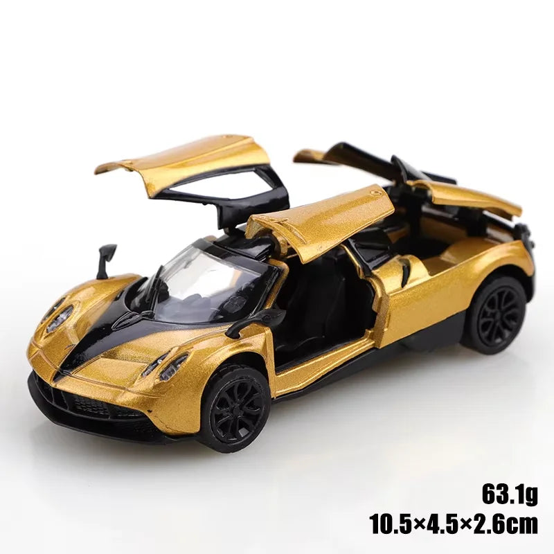 1 43 Scale Gold Pullback Racing Car Die-Cast Metal Three Doors Open