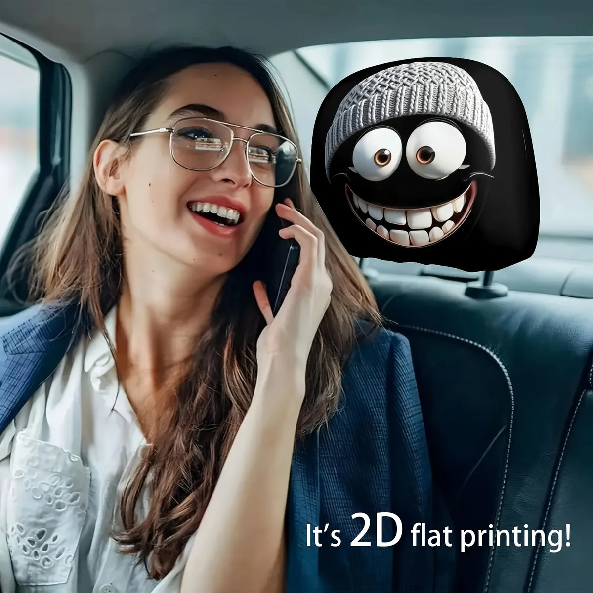 2pc Cartoon Character Knitted Car Headrest Covers