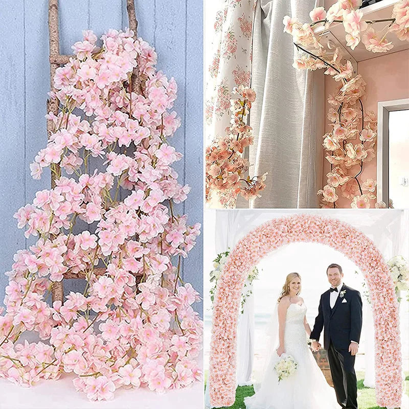 1pc 5.6ft Artificial Sakura Flowers Vine Wedding Garden Rose Arch Home Party