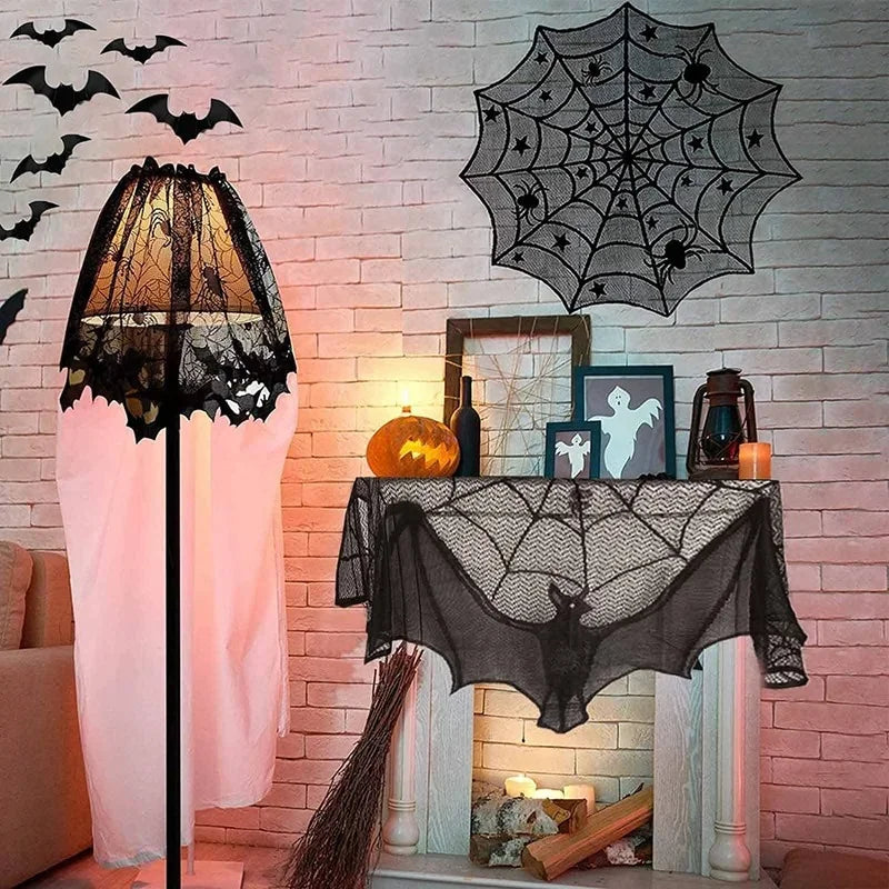 Halloween Decoration Bats Tablecloth Black Lace