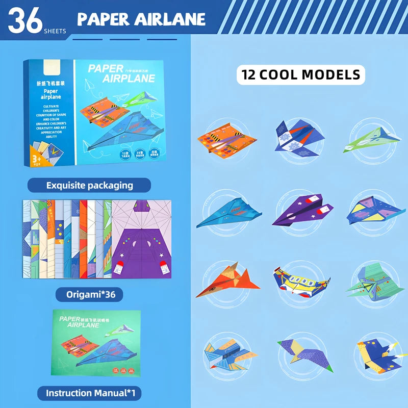 36 Sheets Kids Paper Airplane Origami Kit STEM Educational DIY Craft Toy Set