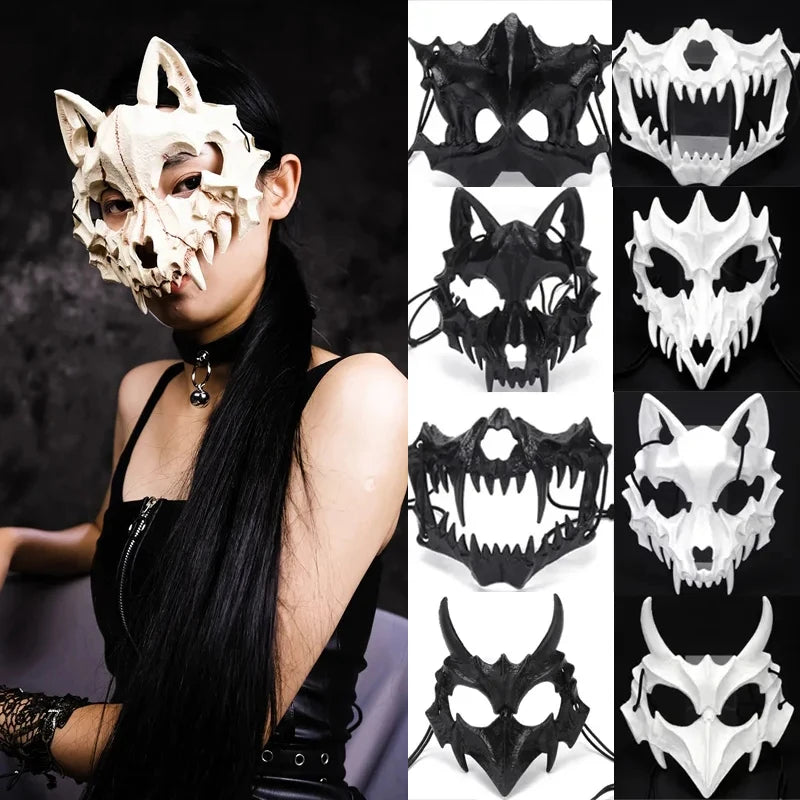 Halloween Mask Half-face Mask Cos Dragon God Fierce Tiger Night Fork Tengu