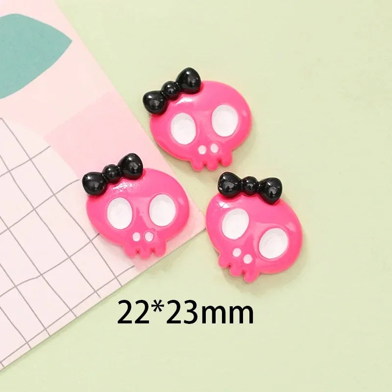 10pcs Macaron Color Skull Bow Skeleton Resin Handmade