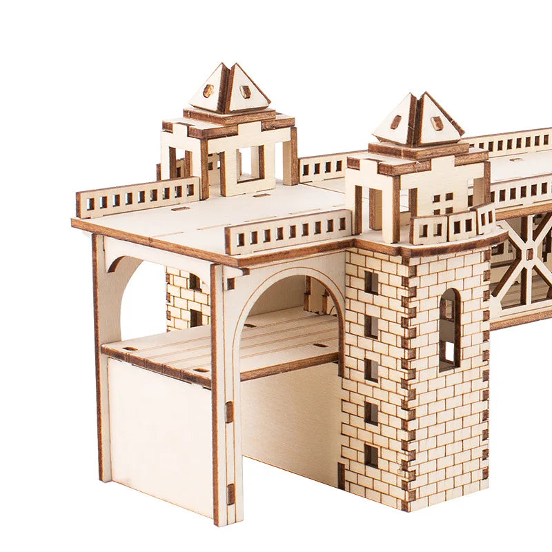 3D Wooden Puzzle Streetcar Sakura Journey Tram Station Retro Bus Model DIY