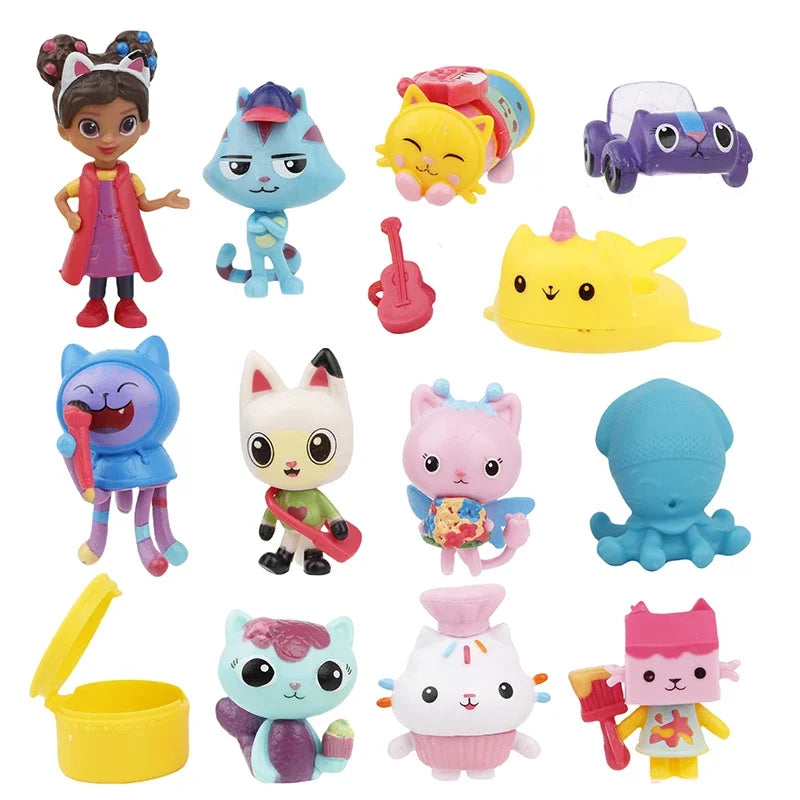 13pcs V1 2 Gabby Dollhouse Figure Toy Smiling Car Cat Hug Gaby Girl Dolls