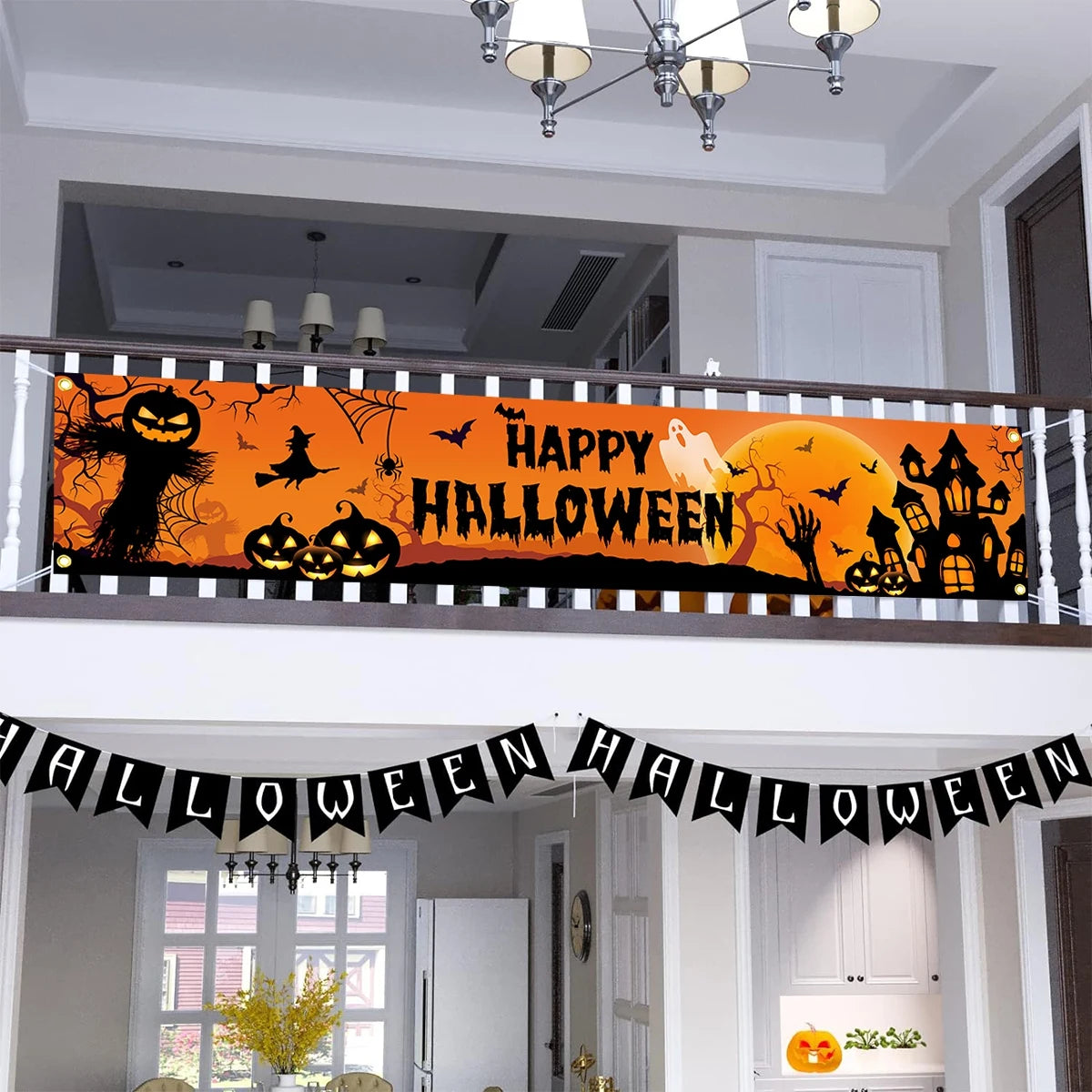 Happy Halloween Outdoor Banner Halloween Decoration Home Pumpkin Bat Print