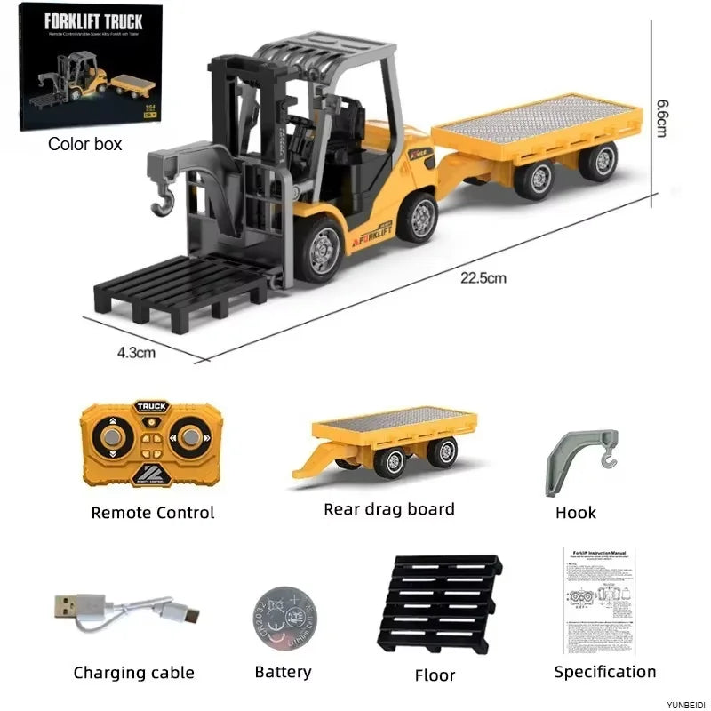 1:64 Remote Control Alloy Truck Forklift Trailer Worktop Mini Bluetooth RC
