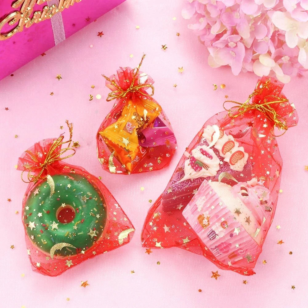 50PCS Moon Stars Drawstring Organza Bags Jewelry Gift Bags Pouches Gold