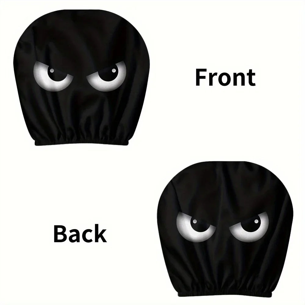 2PCS Funny Slanted Eyes Cartoon Print Car Headrest Halloween Christmas Holiday