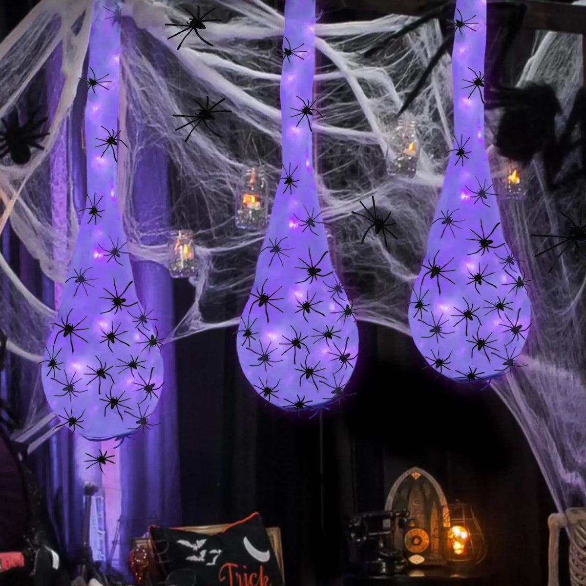 Halloween Glowing Spider Egg Hanging Light Web Prop