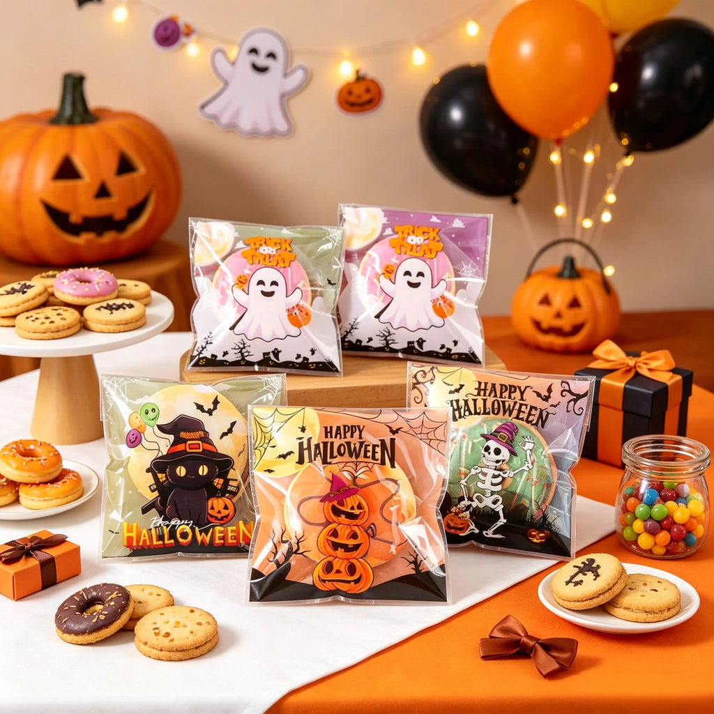 50 100 500Pcs Halloween Candy Bags Pumpkin Ghost Gift Cookie Self-Sealing