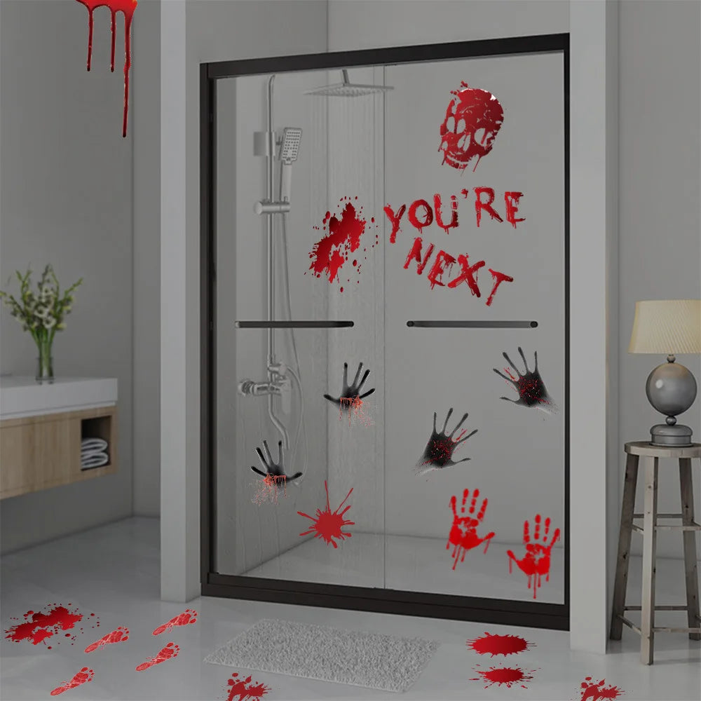 Halloween Wall Doors Windows Stickers Blood Handprint Footprint Skull