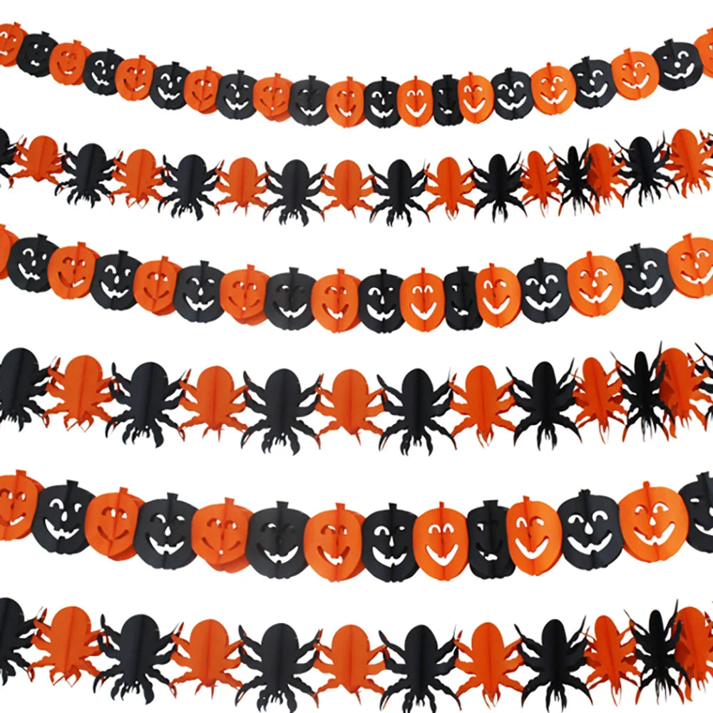 Halloween Garland Decorations 3M Pumpkin Bat Ghost Paper Garland Pull Flag