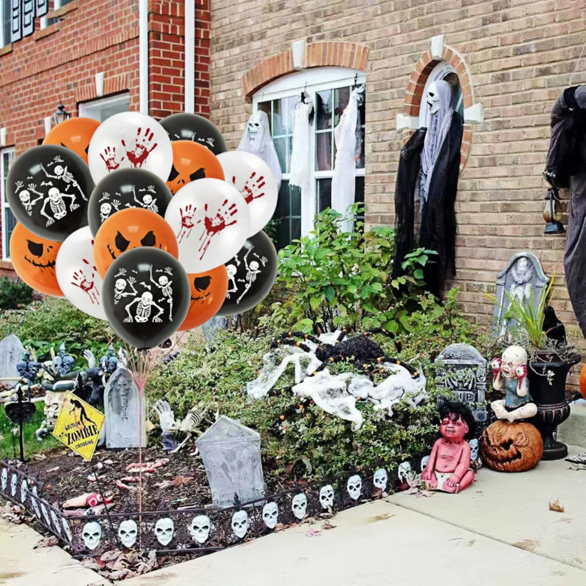 12-30pcs 12 In Latex Balloons 3 Styles Bloody Hand Skull Scary Expression Balloons