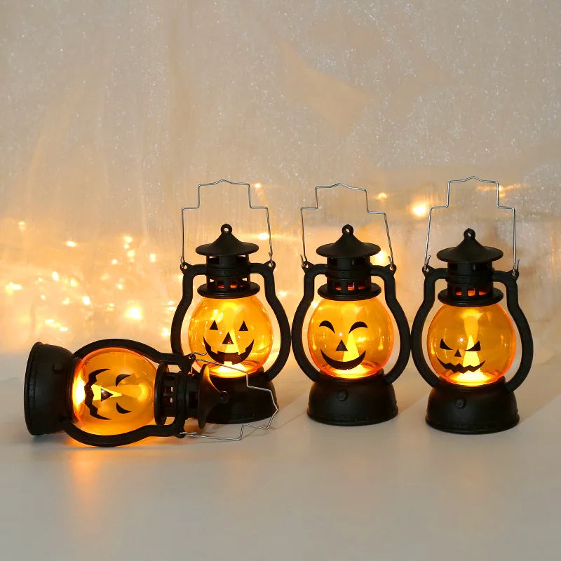 Halloween LED Hanging Pumpkin Lantern Light Ghost Lamp Candle Light Retro