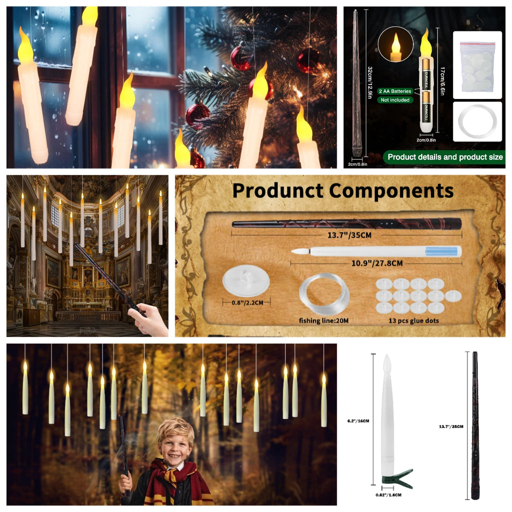 Halloween LED Floating Candles Magic Wand Remote Battery Operated Potter