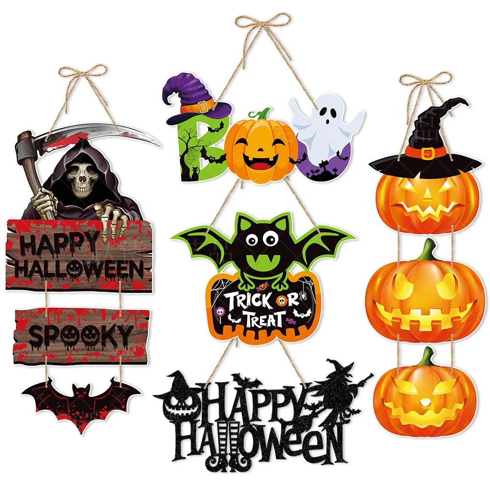 Halloween Hanging Sign Festive Pumpkin Bat Skull Designs Home Door Wall Yard