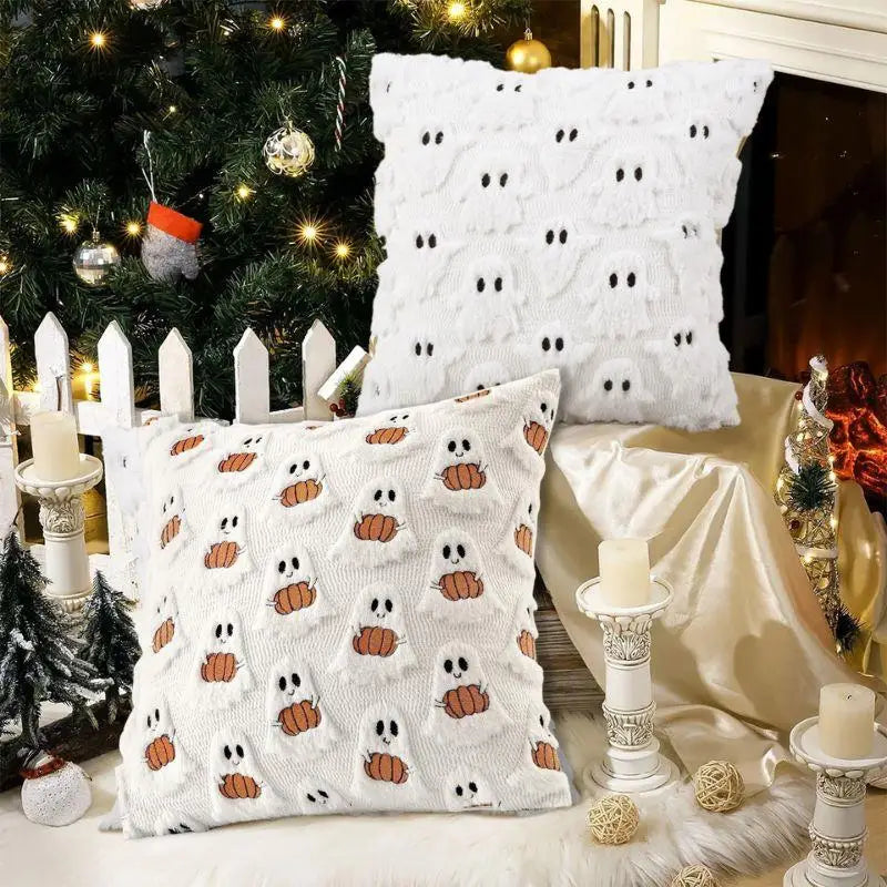 Ghost Pumpkin Plush Faux Fur Pillow Covers Soft