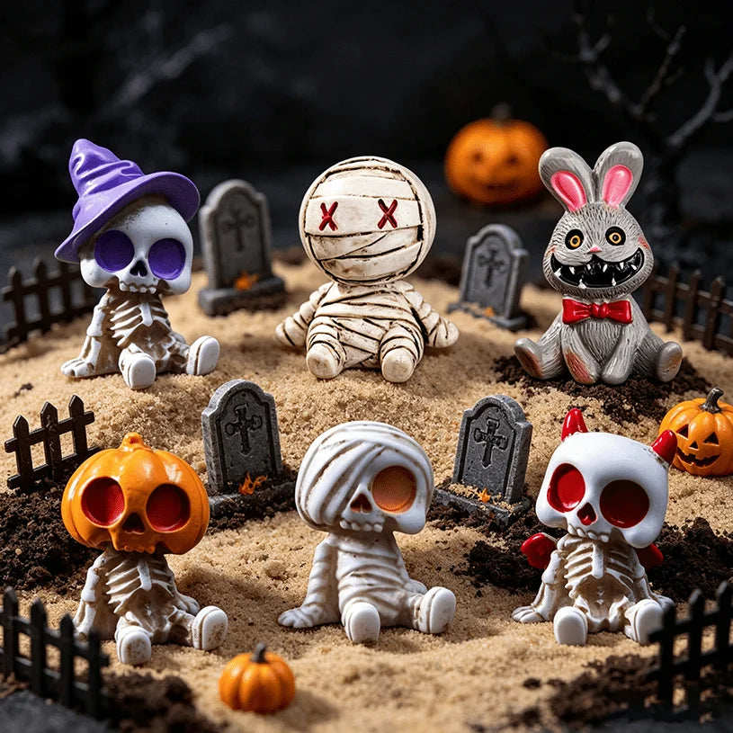 6pcs Halloween Resin Skeleton Mummy Figurines Mini Statues DIY Micro Landscape