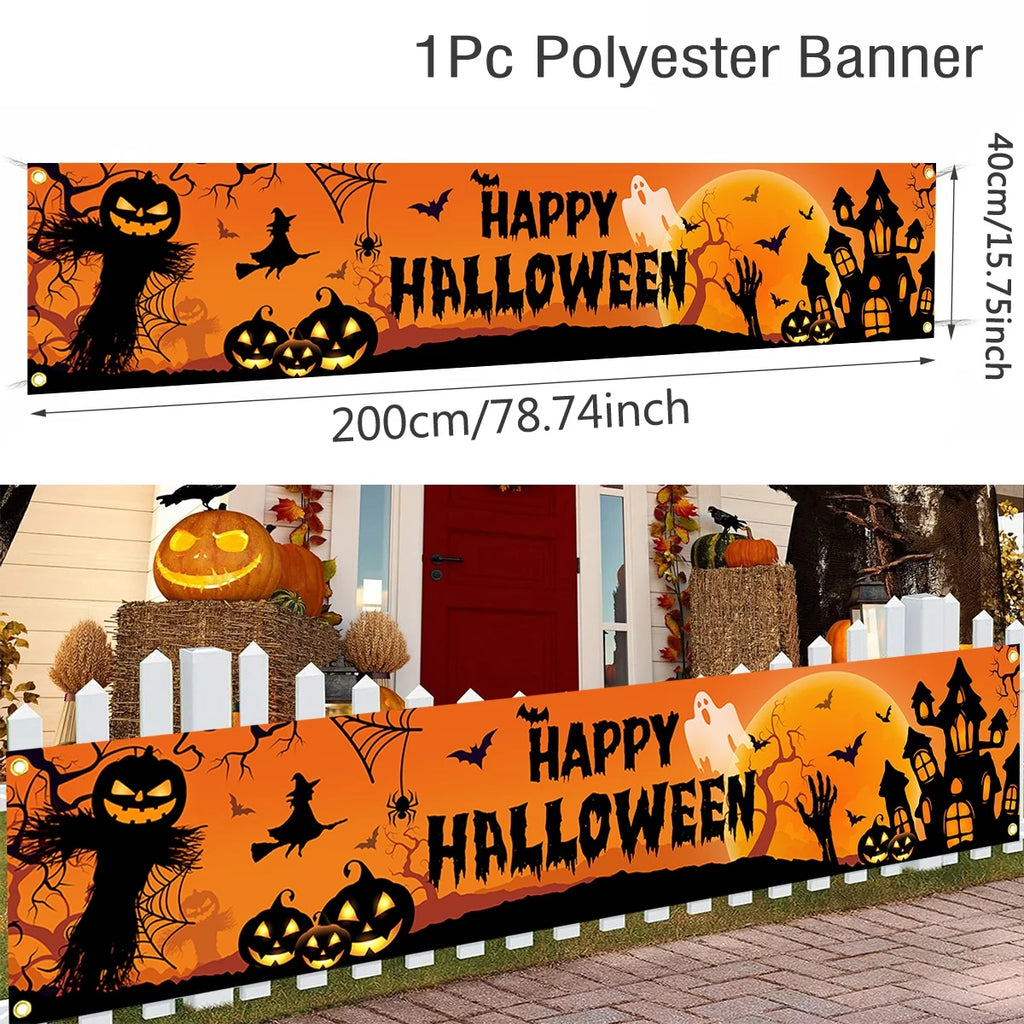 Happy Halloween Outdoor Banner Halloween Decoration Home Pumpkin Bat Print