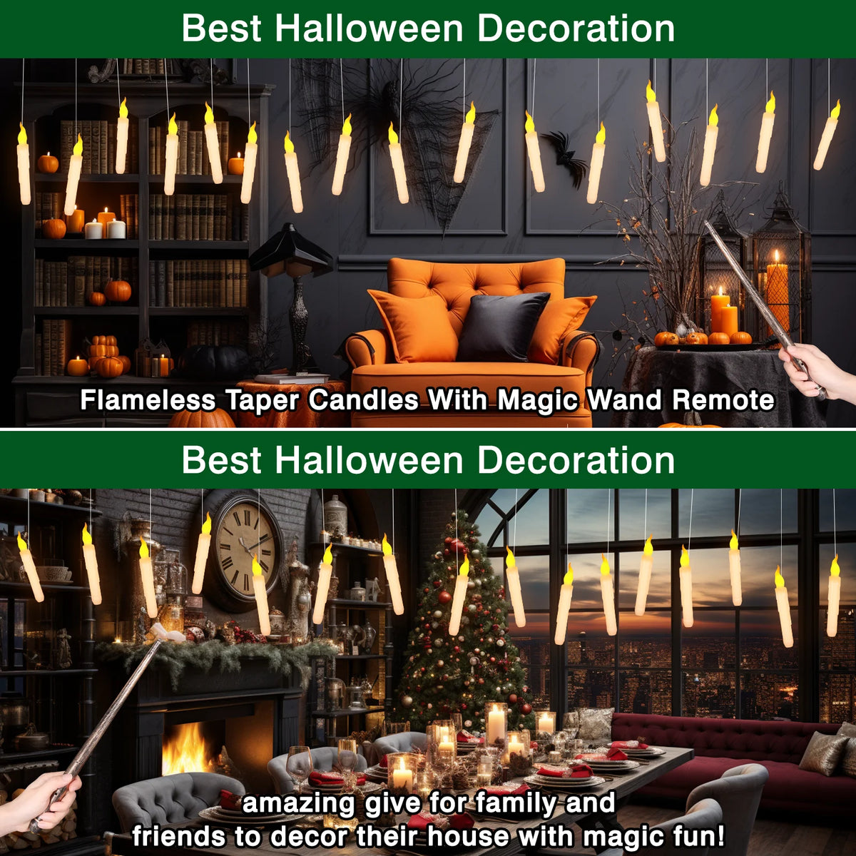 Halloween LED Floating Candles Magic Wand Remote Battery Operated Potter