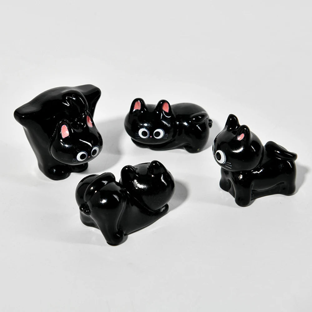 Cartoon Resin Black Cat Figurine Desktop Ornament