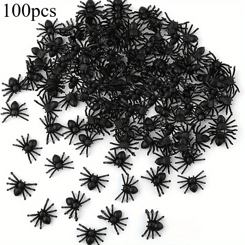 100 50pcs Realistic Spider Halloween Decoration Plastic Mini Spider Black Scary