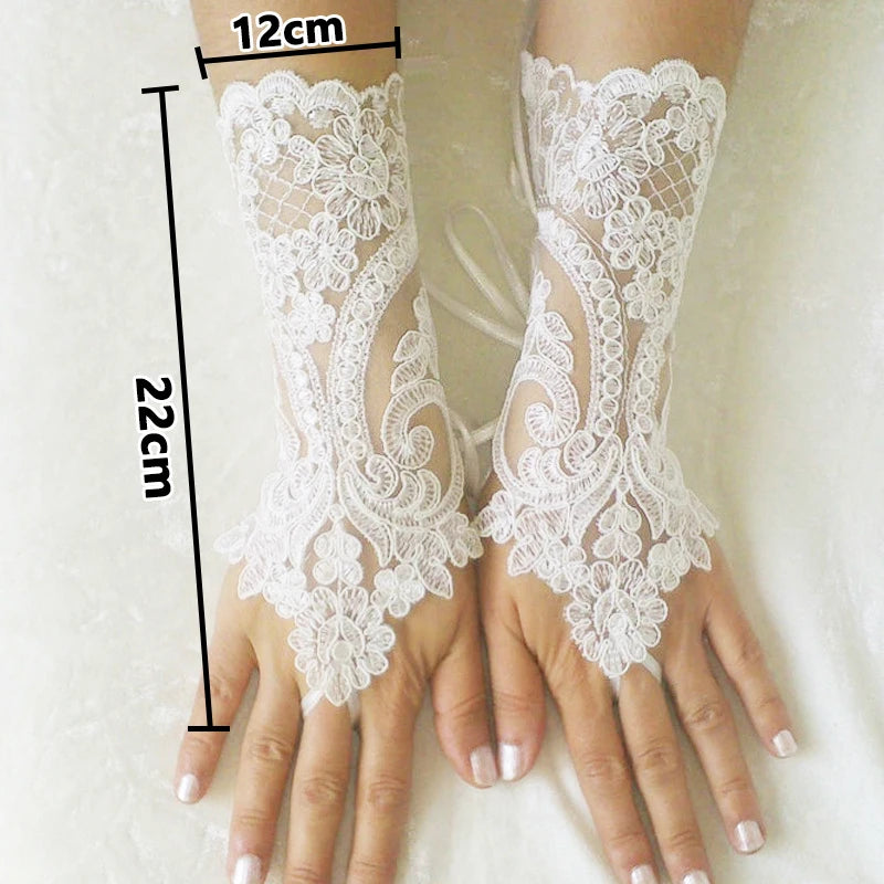 New Women Wedding Fingerless Gloves Lace White Black High Quality Mittens