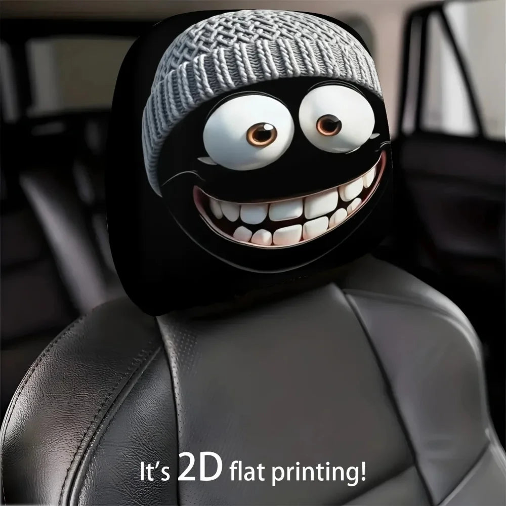 Universal Funny Emoji Meme Car Print Headrest Pillow Cover - Fun Quirky Car Headrest Accessory