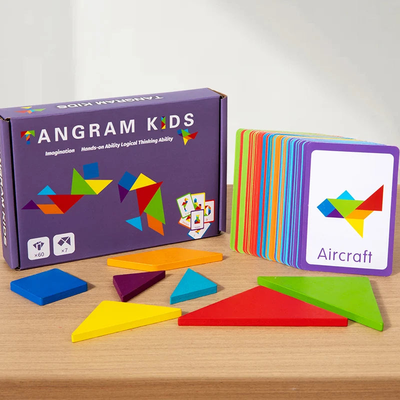 3D Wooden Pattern Animal Jigsaw Puzzle Colorful Tangram Toy Kids Montessori