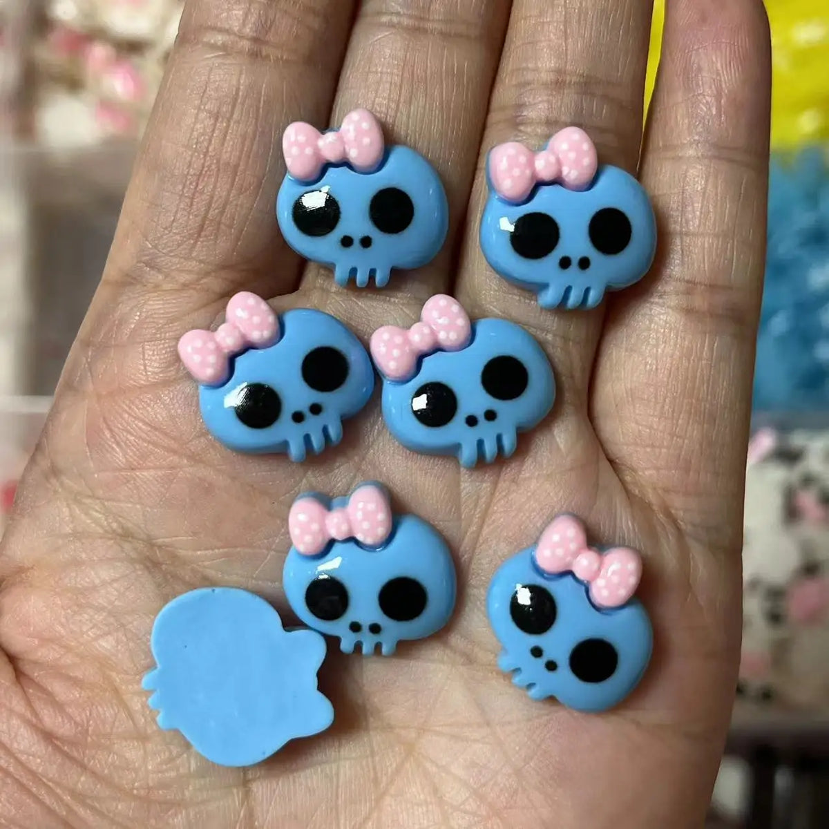 10pcs Macaron Color Skull Bow Skeleton Resin Handmade