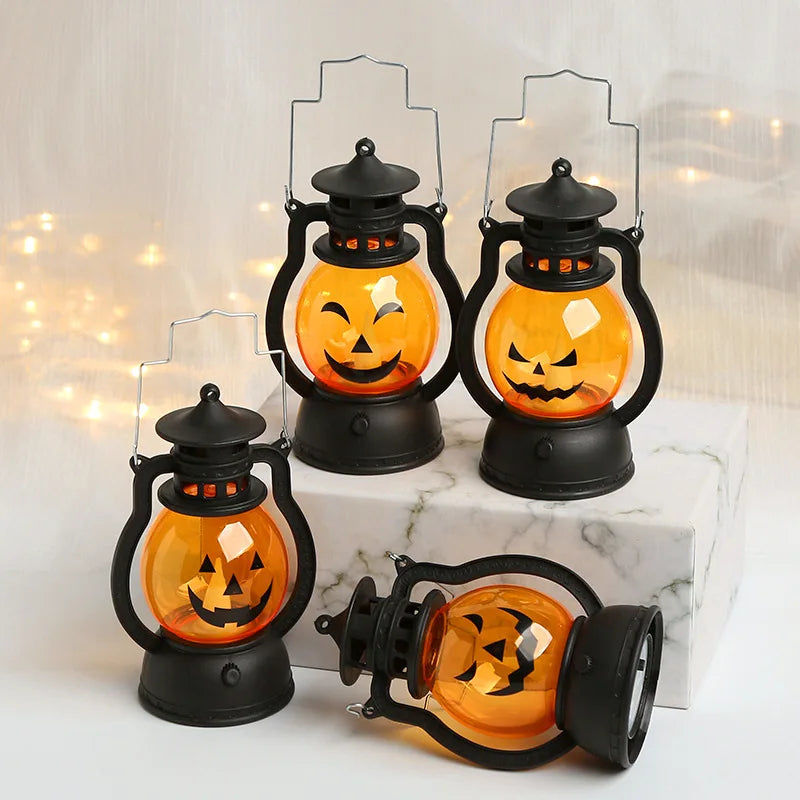 Halloween LED Hanging Pumpkin Lantern Light Ghost Lamp Candle Light Retro