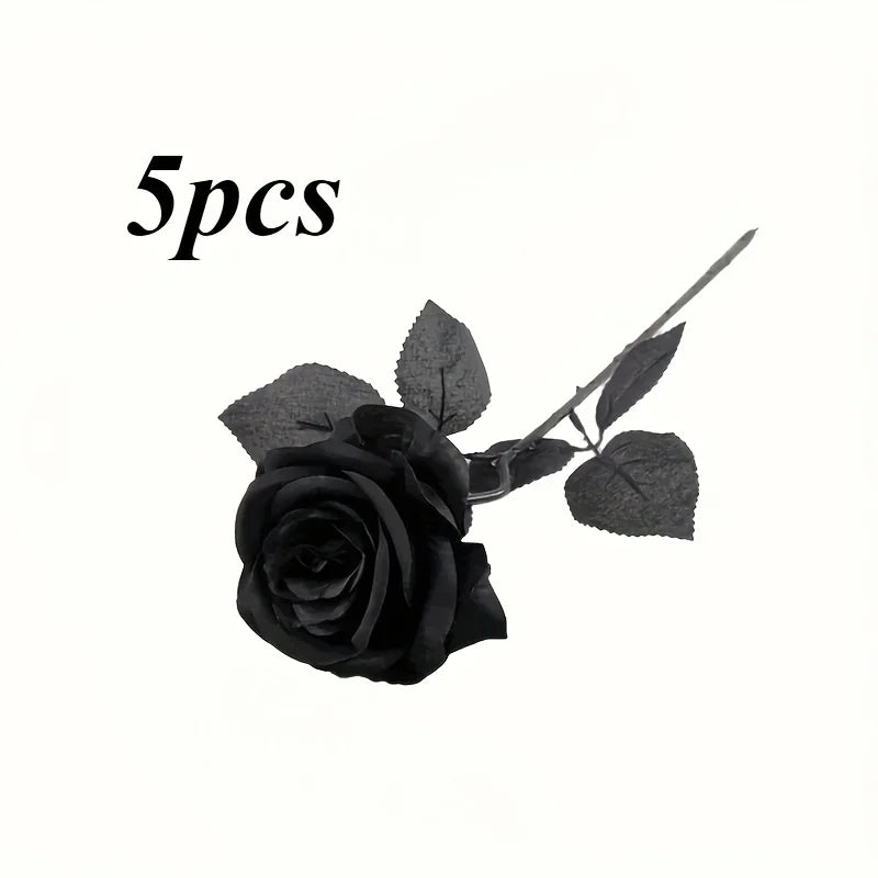 5 10pcs Artificial Black Roses Home Decor Long Stem Fake Flowers No Vase