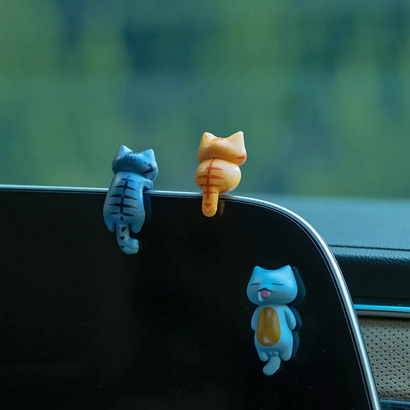 6pcs PVC Cartoon Cat Figurines Car Dashboard Plant Pots Screen Edge Decor