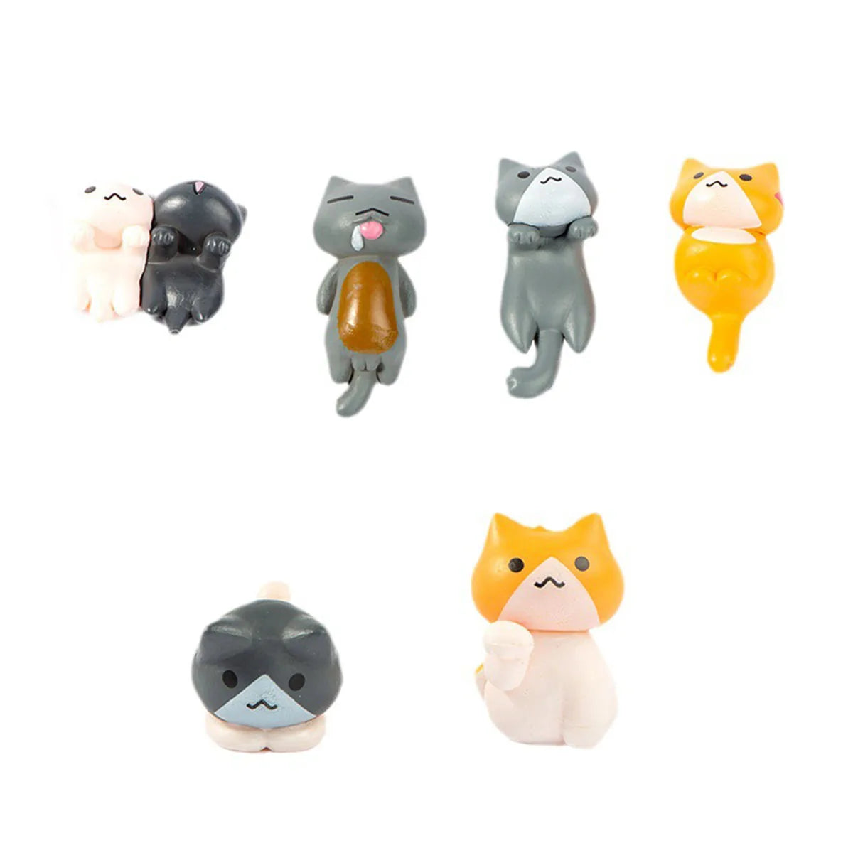 6pcs PVC Cartoon Cat Figurines Car Dashboard Plant Pots Screen Edge Decor
