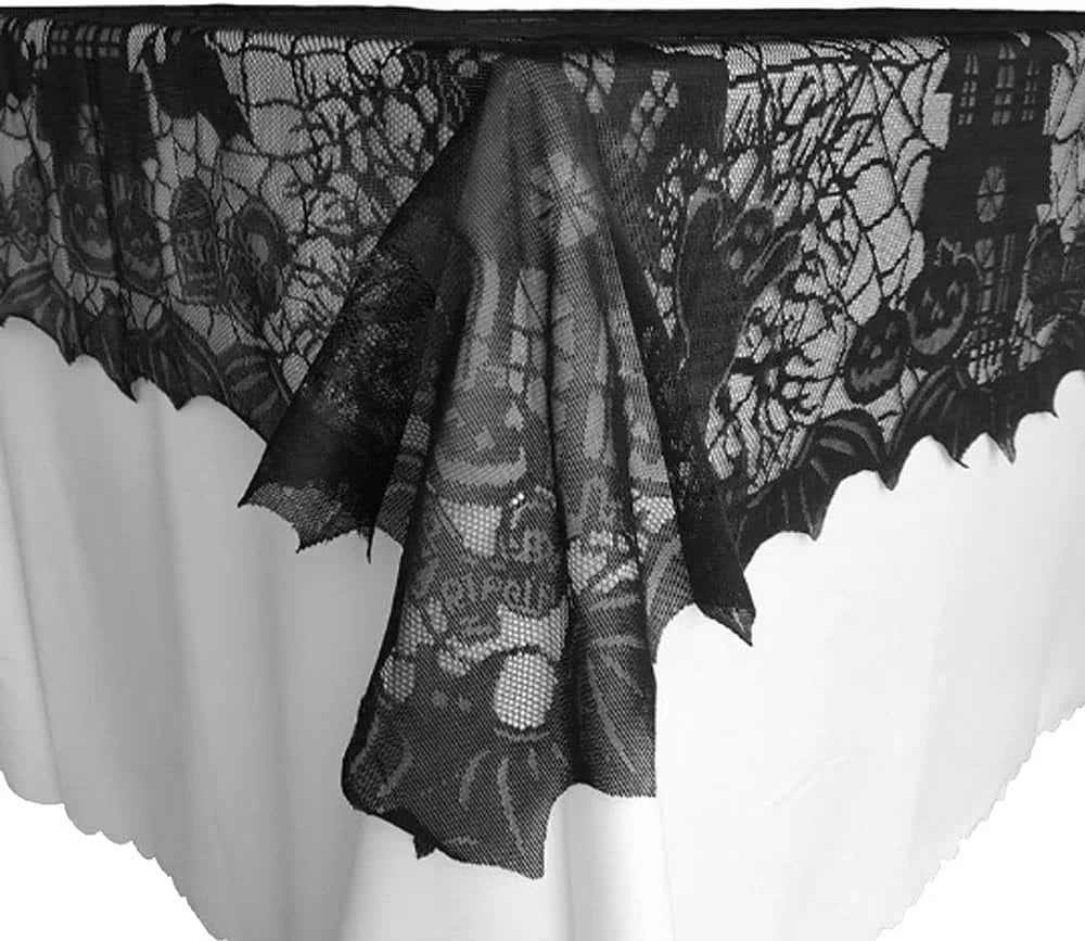 Halloween Lace Table Runner Black Spider Web Tablecloth