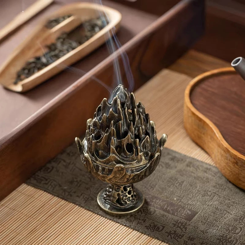 Vertical Incense Burner Mini Alloy Hollow Incense Holder Portable Tabletop